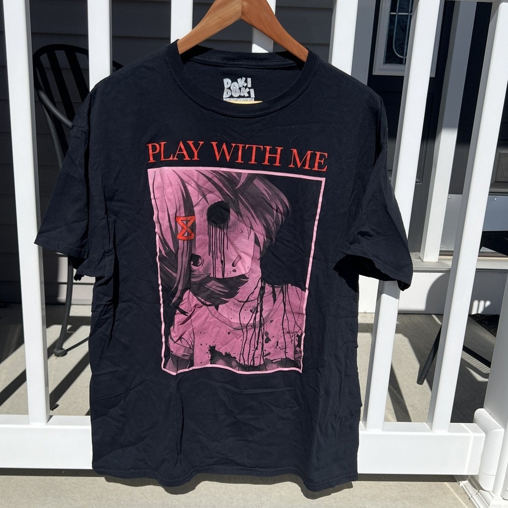 Doki Doki Literature Club Natsuki Play With Me Horror Graphic Tee Black XL